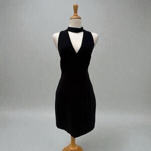 Amanda Uprichard Mini Dress Lg Black LBD Deep V Choker Sleeveless Glam Cocktail
